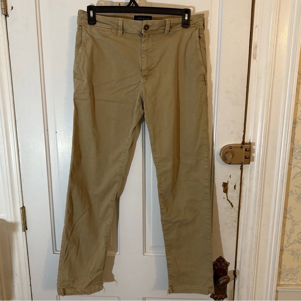 American Eagle Extreme Flex Chino Pants Men's 33x34 Tan Khaki Slim Straight Leg